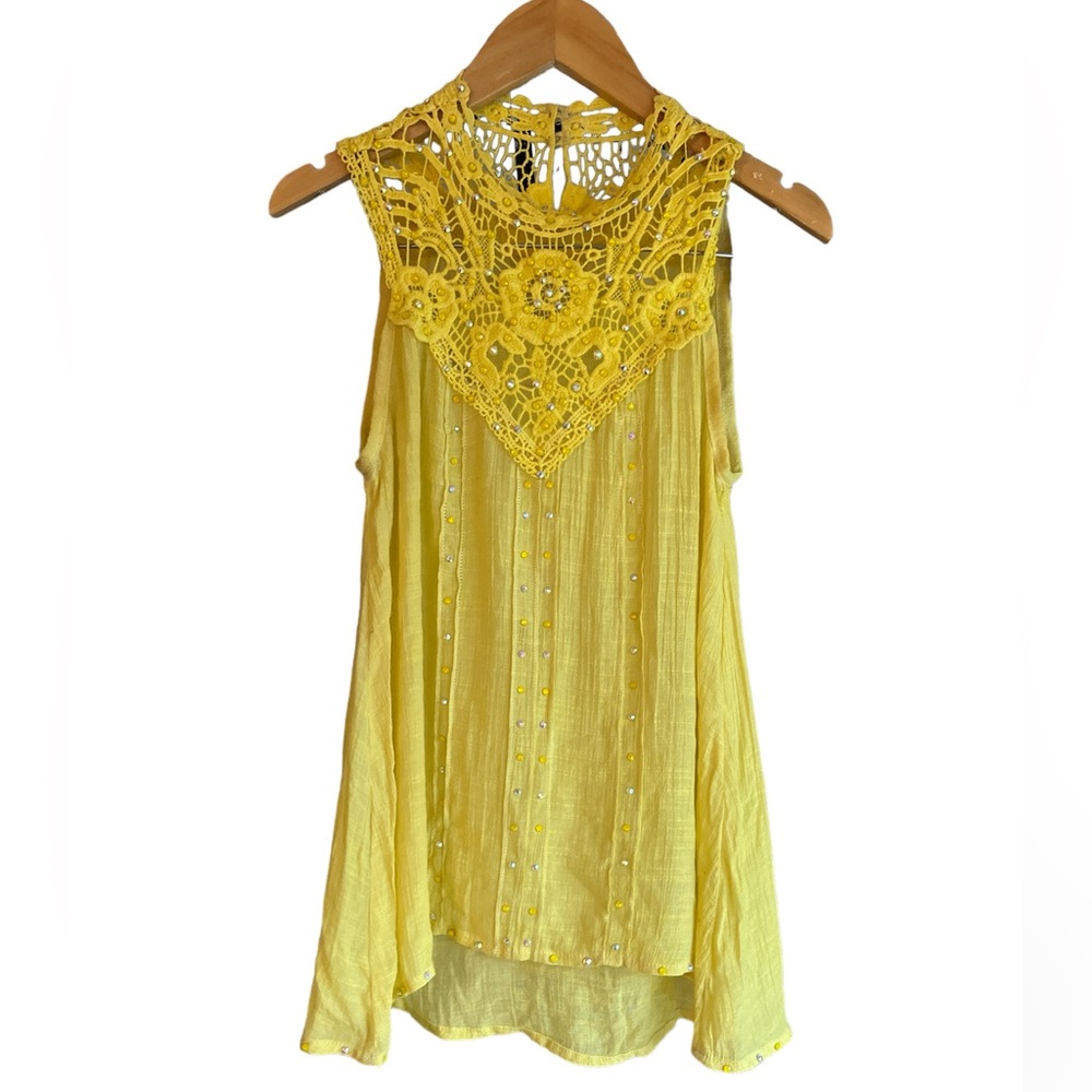 Lace Woven Tank Top Dance Costume with custom rhinestones XS yellow